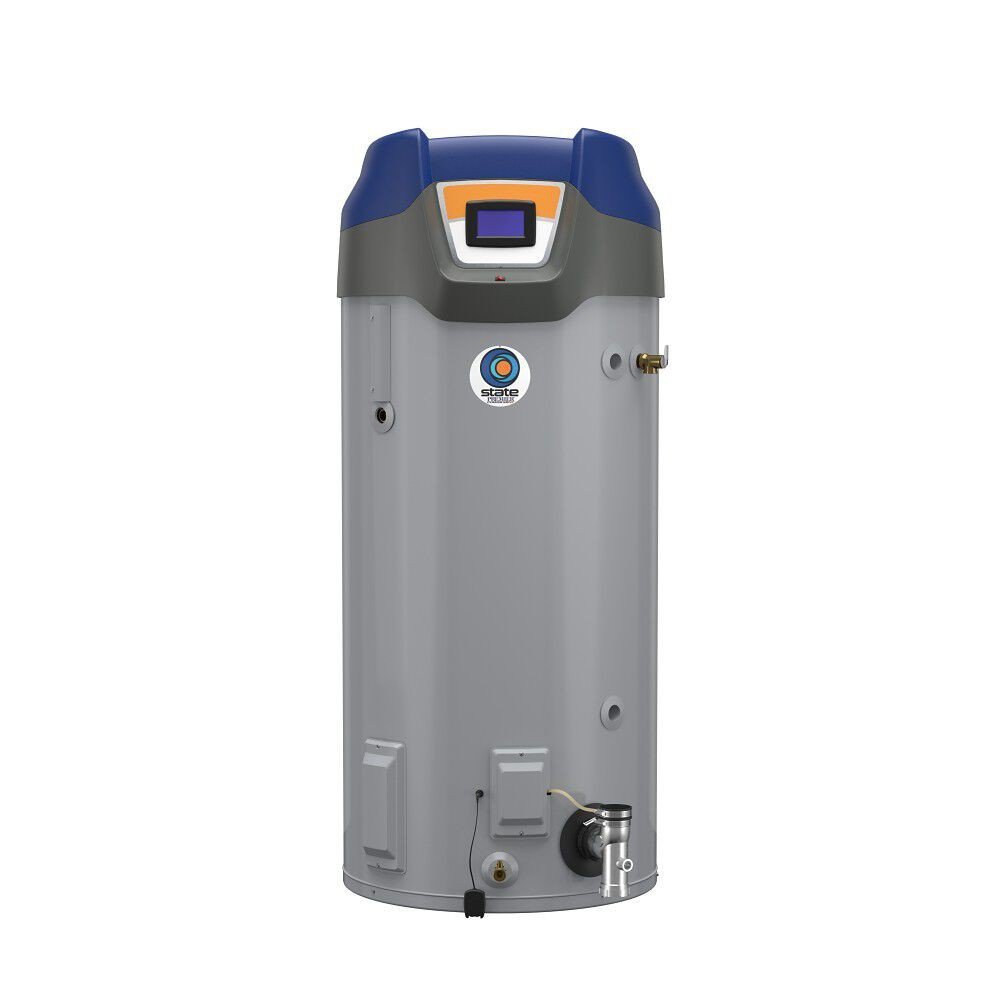 STATE SHE75-100ME: 75 Gallon, 100,000 BTU, FORCE 90+ HE Power direct Vent, Commercial Gas Water Heater, 2inch OR 3inch Vent, Certified to 10,100'. (field convertible from Nat gas to LP gas)